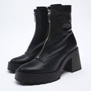 NWT Zara Zippered Leather Heeled Ankle Boots